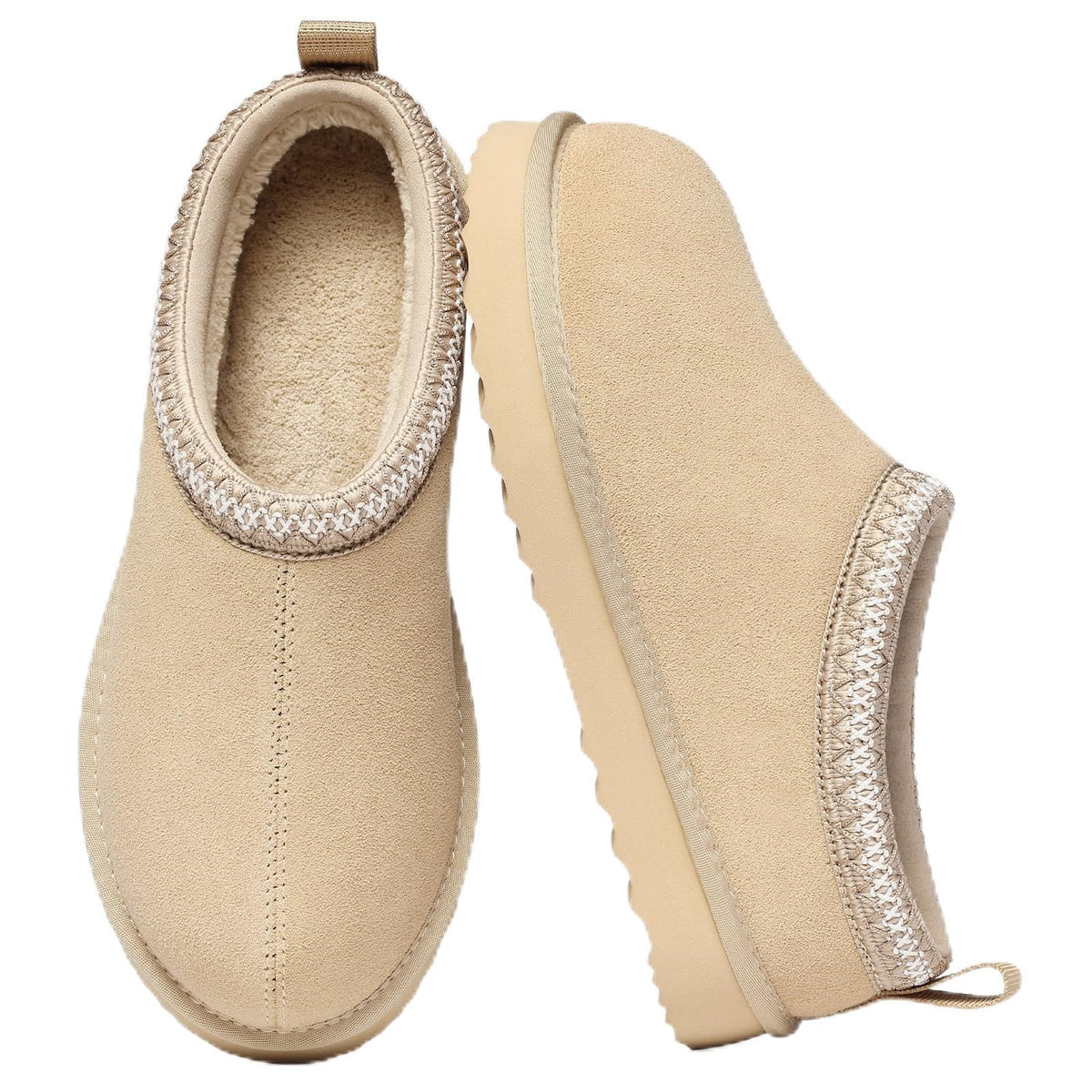 bebealy Genuine Suede Fuzzy Slippers for Women Winter Warm House Shoes - Sasa