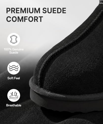 bebealy Genuine Suede Fuzzy Slippers for Women Winter Warm House Shoes - Sasa