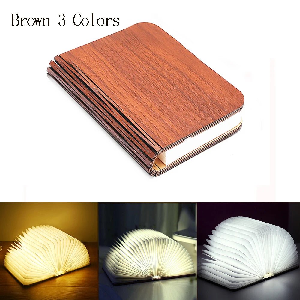 LED Foldable Book Light Creative Wooden Luminous Book for Children Kids’Birthday Holiday Christmas Gift Rechargeable Night Lamp - Sasa