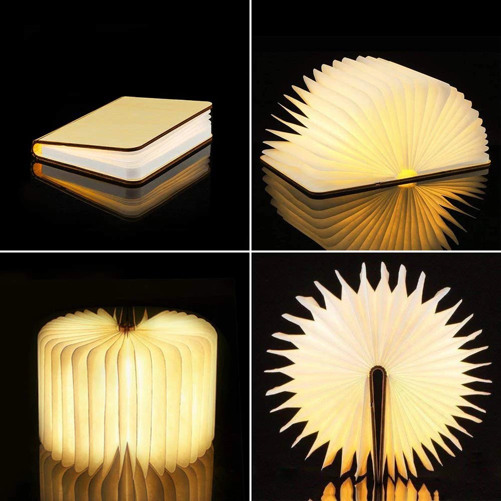 LED Foldable Book Light Creative Wooden Luminous Book for Children Kids’Birthday Holiday Christmas Gift Rechargeable Night Lamp - Sasa
