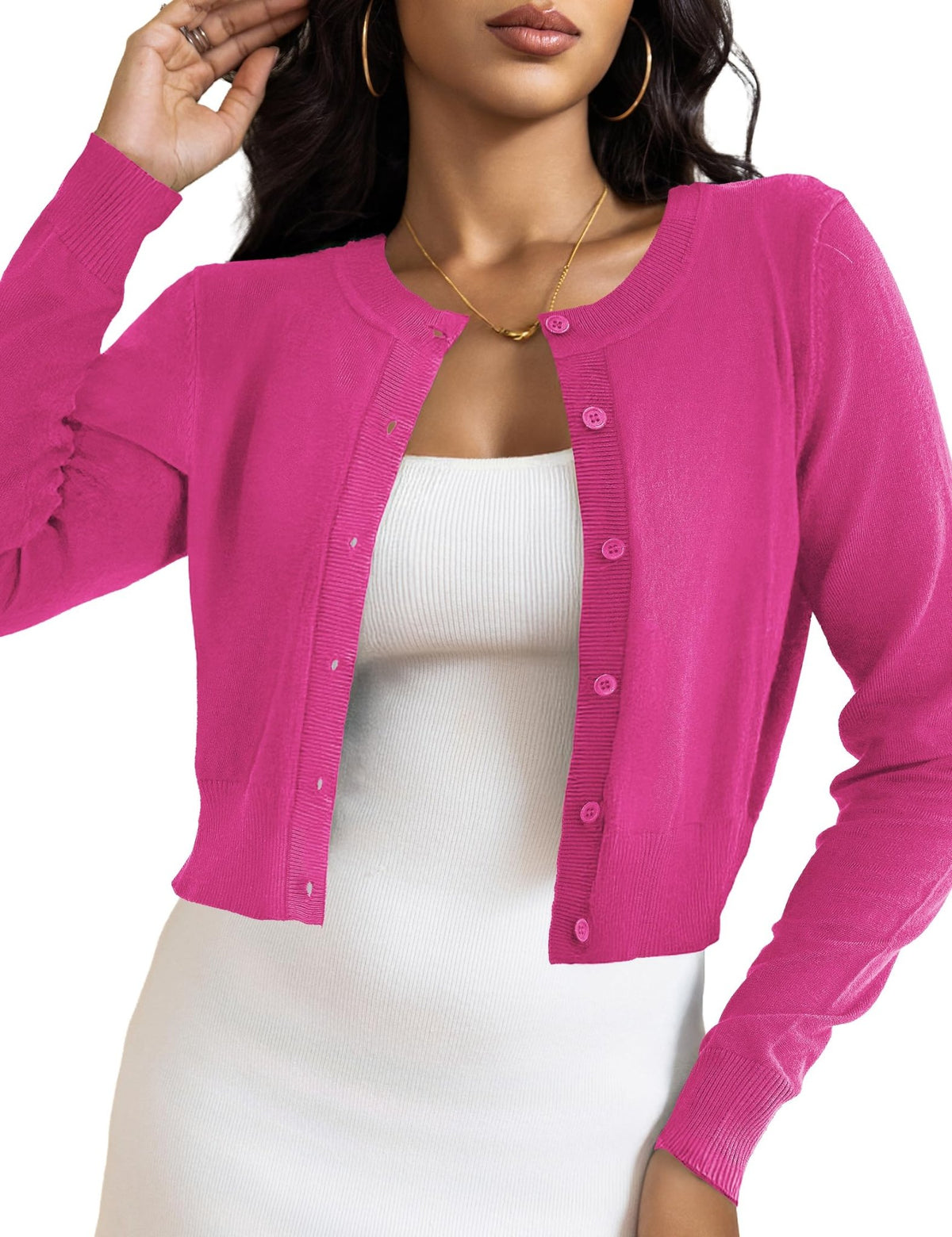LETDIOSTO Women's Cropped Cardigan Bolero Shrug, Button Down Long Sleeve - Sasa