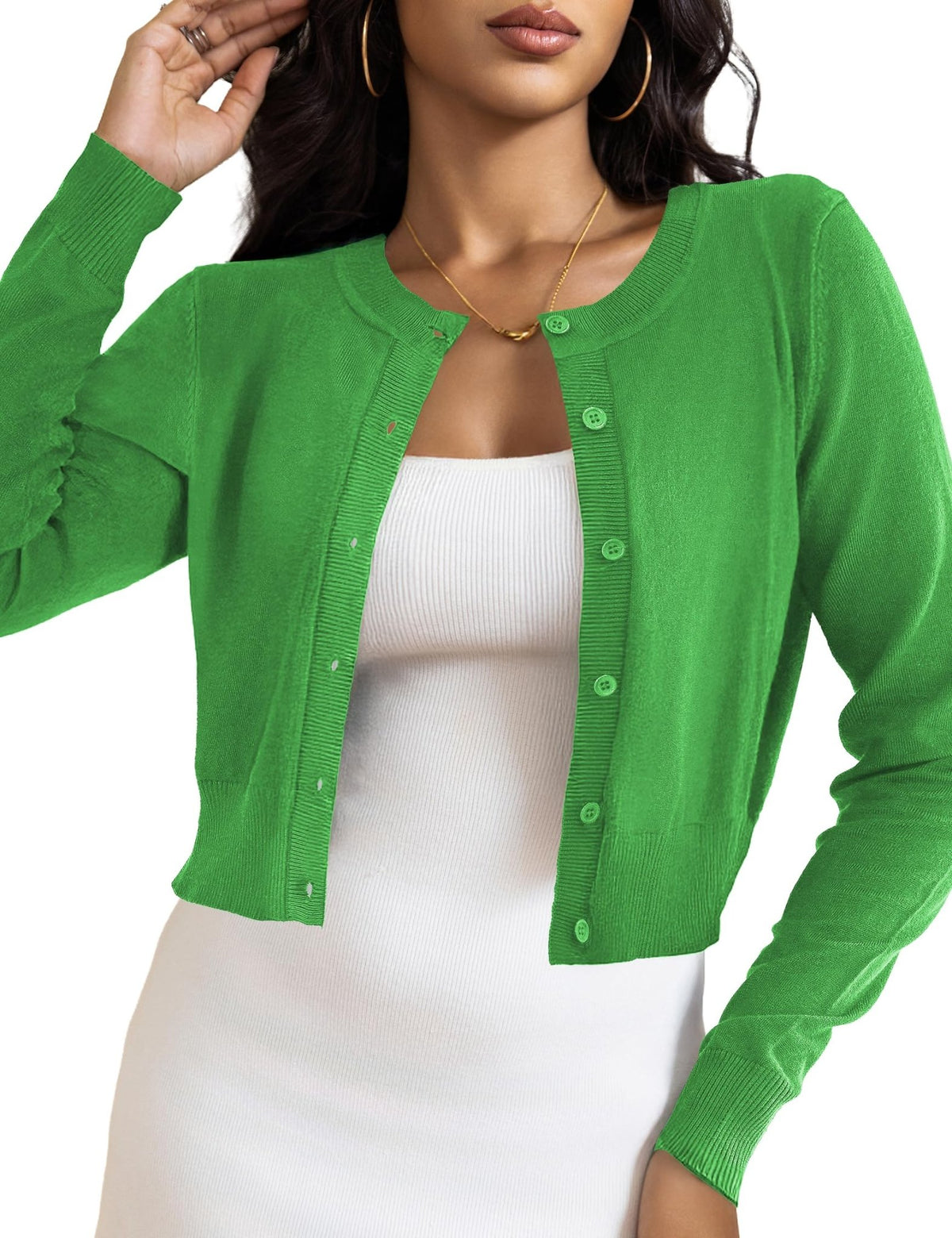 LETDIOSTO Women's Cropped Cardigan Bolero Shrug, Button Down Long Sleeve - Sasa
