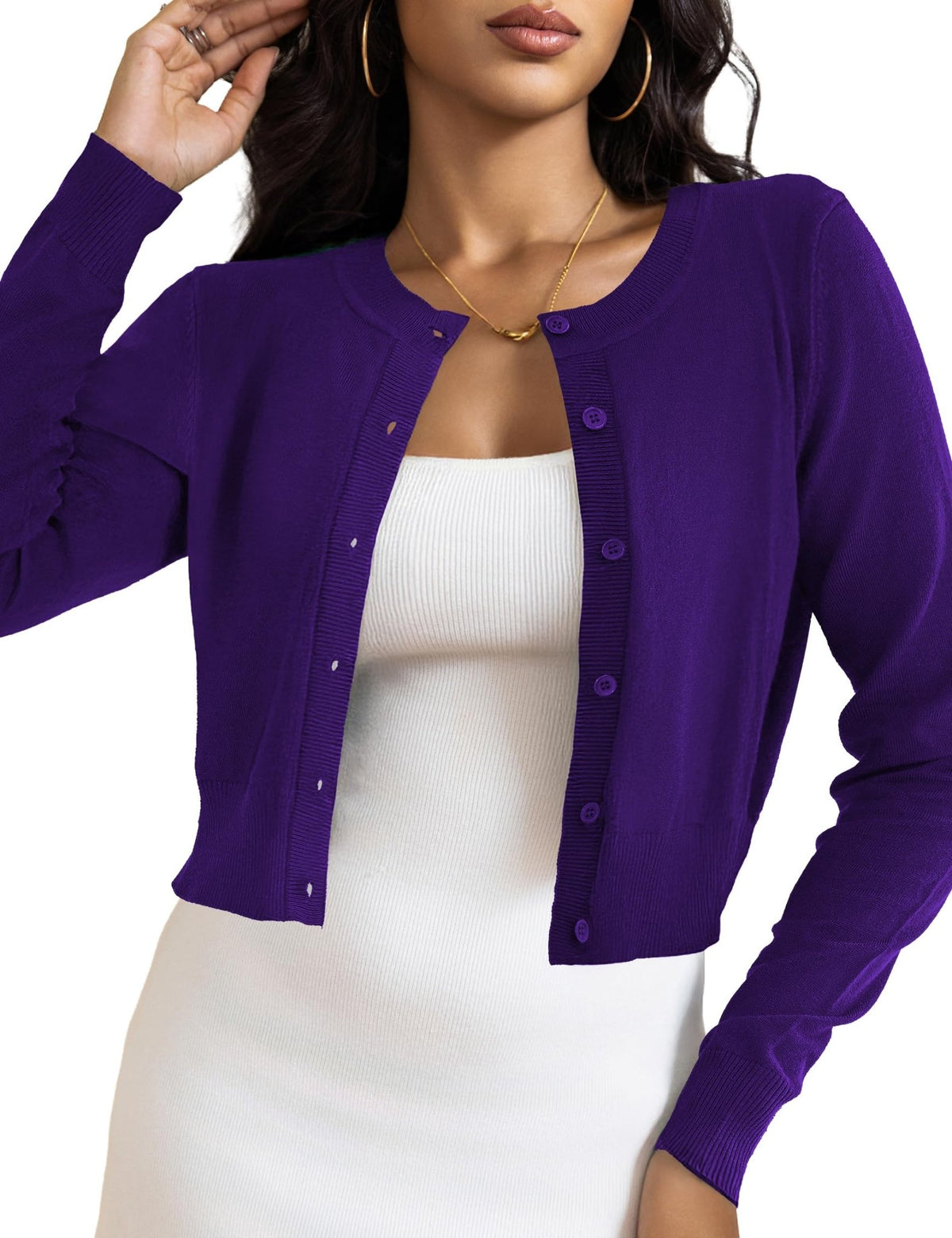 LETDIOSTO Women's Cropped Cardigan Bolero Shrug, Button Down Long Sleeve - Sasa