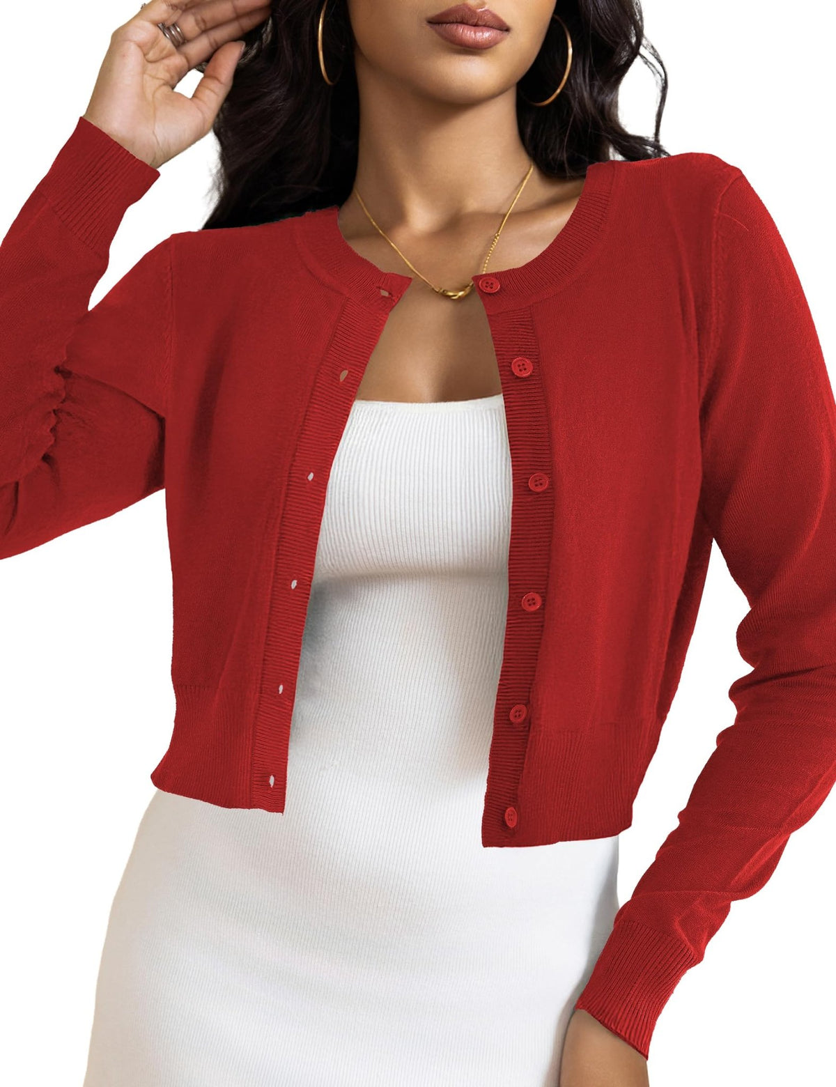 LETDIOSTO Women's Cropped Cardigan Bolero Shrug, Button Down Long Sleeve - Sasa