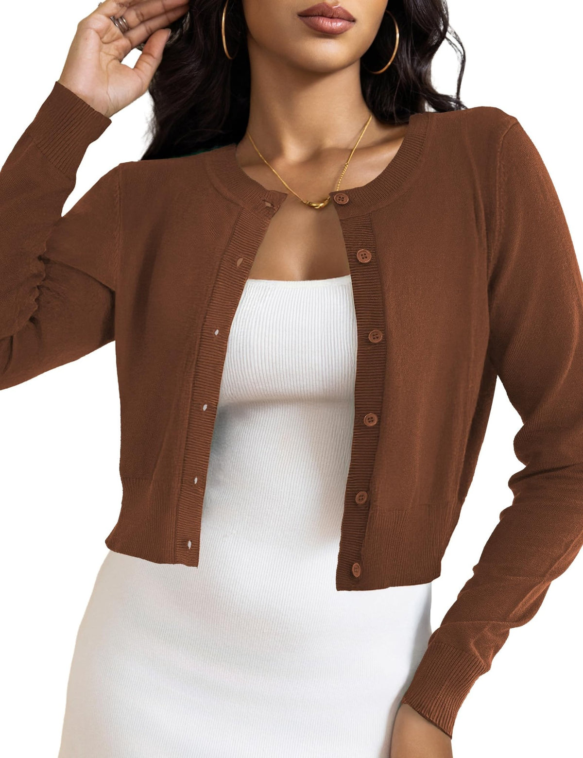 LETDIOSTO Women's Cropped Cardigan Bolero Shrug, Button Down Long Sleeve - Sasa