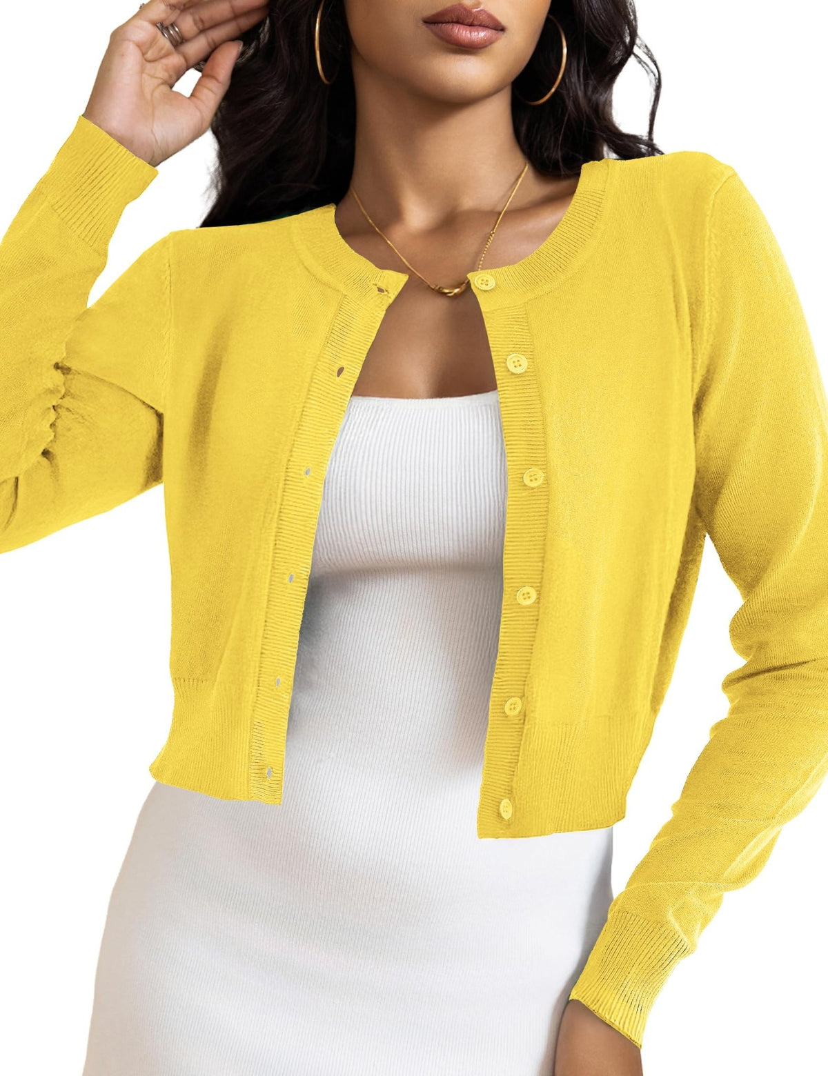 LETDIOSTO Women's Cropped Cardigan Bolero Shrug, Button Down Long Sleeve - Sasa