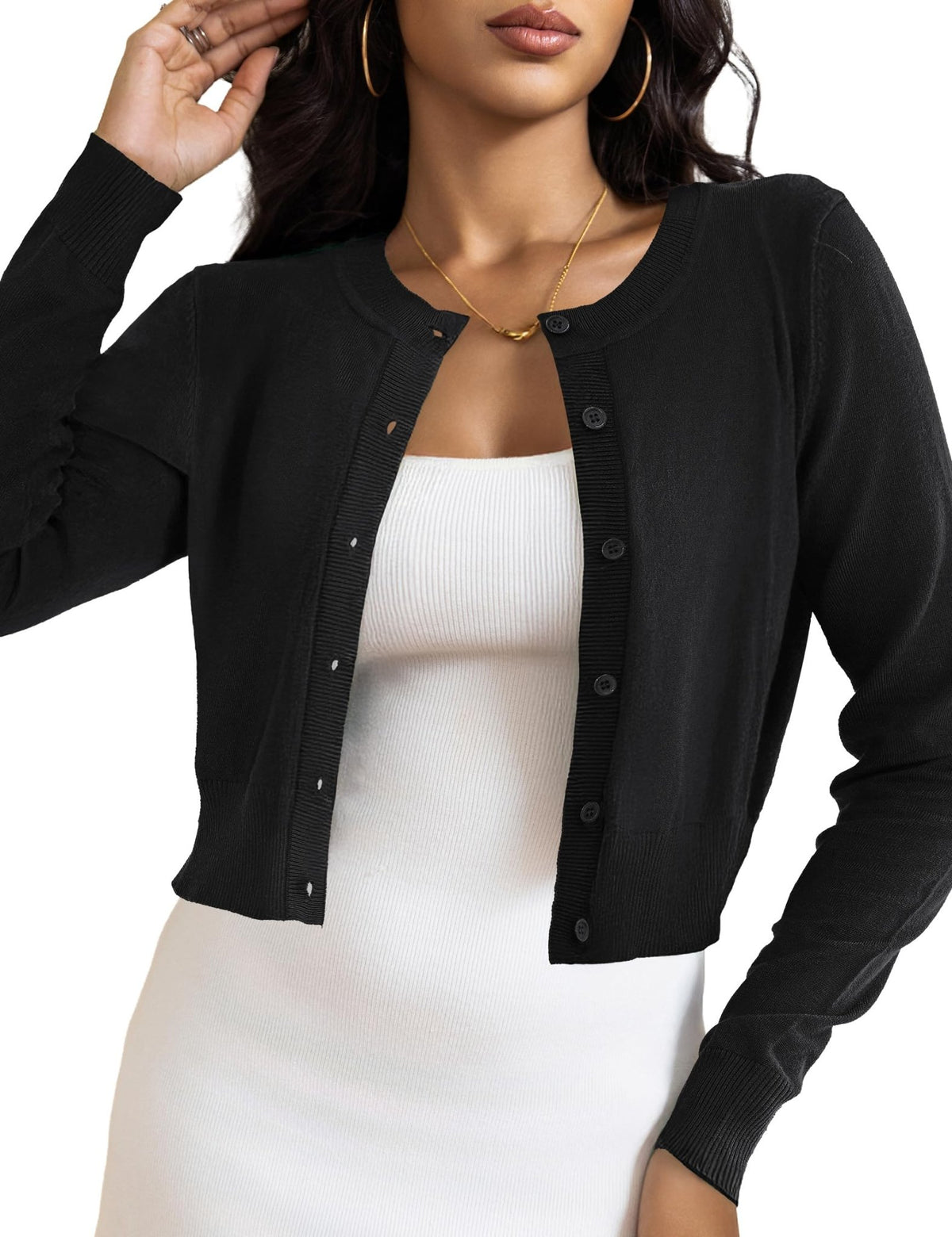 LETDIOSTO Women's Cropped Cardigan Bolero Shrug, Button Down Long Sleeve - Sasa