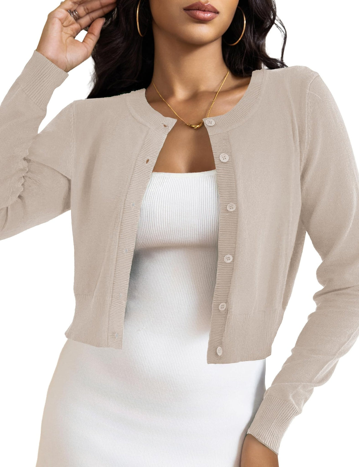 LETDIOSTO Women's Cropped Cardigan Bolero Shrug, Button Down Long Sleeve - Sasa