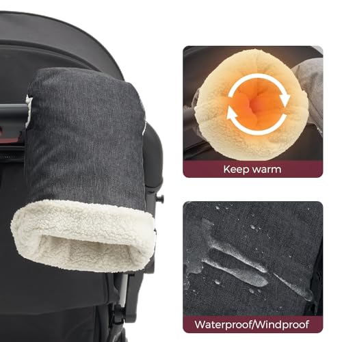 Momcozy Universal Stroller Gloves, Plush Weatherproof Winter Handmuffs - Sasa