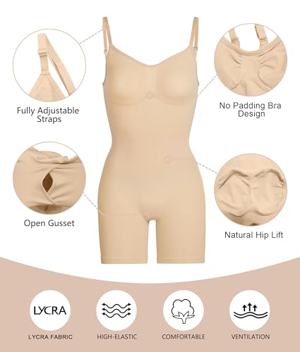 SHAPERX Shapewear for Women Tummy Control Bodysuit Mid Thigh Body Shaper Shorts for a Lifted Look - Sasa