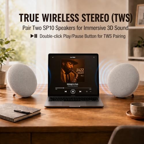 Wocdwocd Round Bluetooth Speaker, Dual 66mm Stereo Drivers, 3000mAh Battery - Sasa