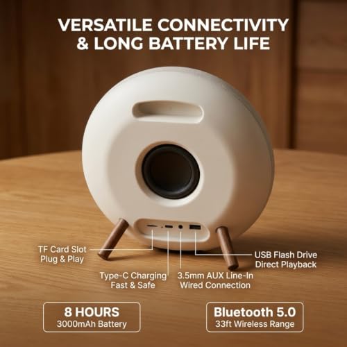 Wocdwocd Round Bluetooth Speaker, Dual 66mm Stereo Drivers, 3000mAh Battery - Sasa