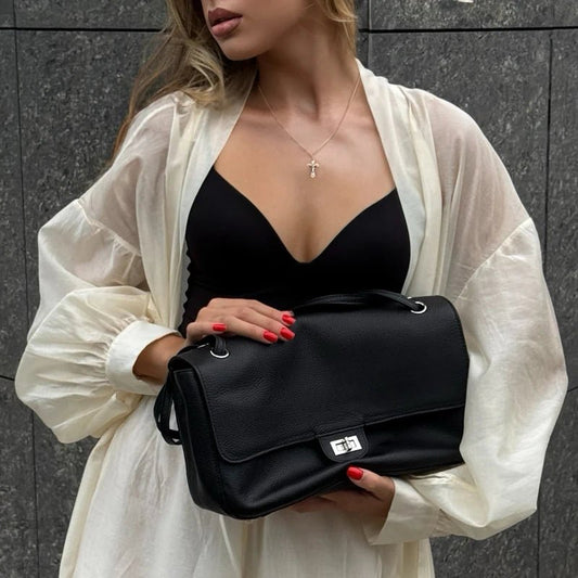 Women's Luxury Leather Handbag Large Capacity Soft Wear-Resistant Trendy Travel Bag High-End Texture Simple Design - Sasa