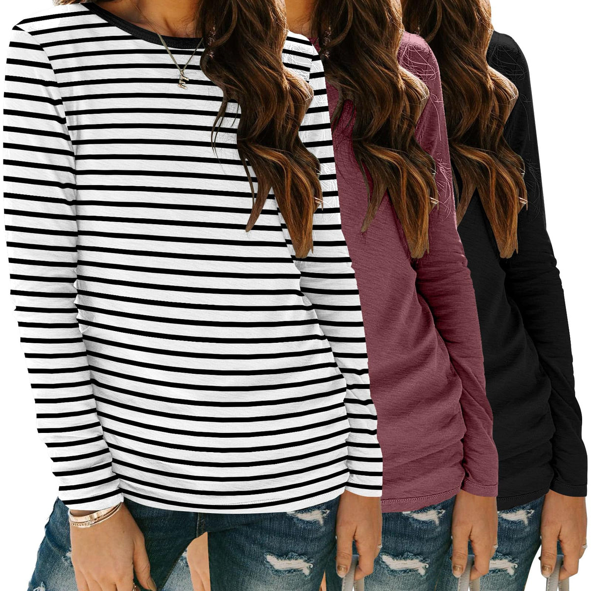 Zeagoo Women's Casual Shirts Long Sleeve Tops Crewneck Tshirts Fall Clothes - Sasa
